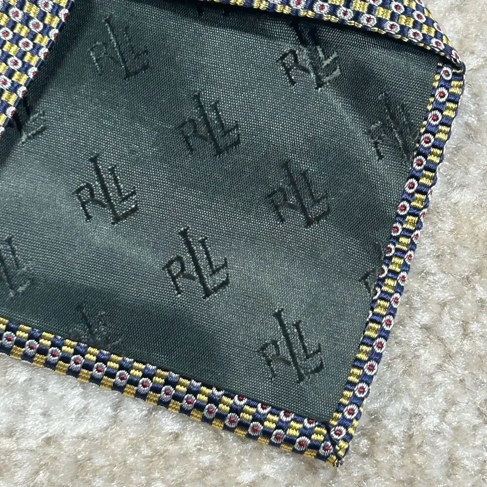 Ralph Lauren LRL Tie Mens Navy Gold Geometric Silk Classic RL Hand Finished